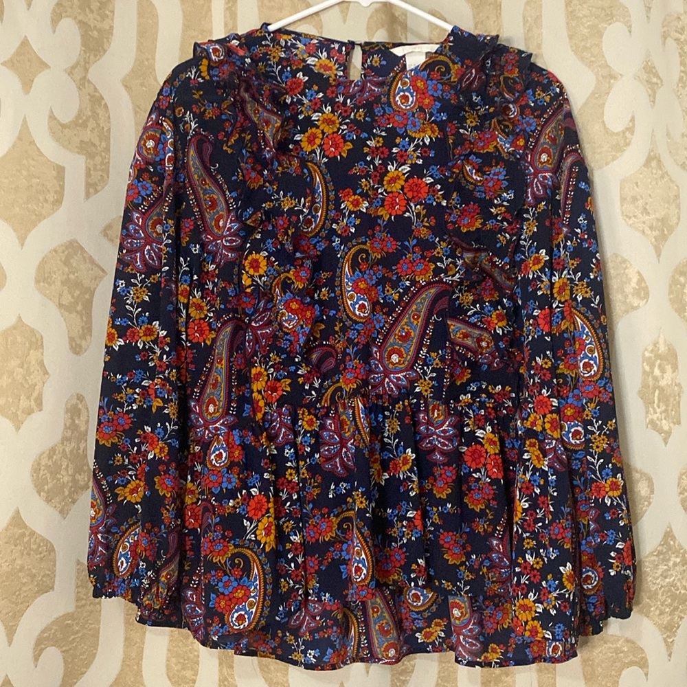 NWT H&M Paisley Floral Print Ruffle Trim Peplum Blouse